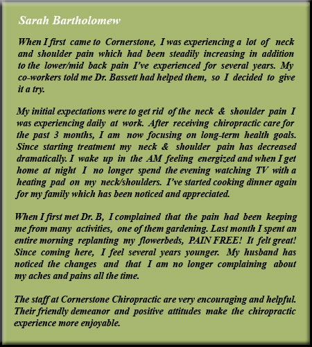 Cornerstone Chiropractic & Spinal Rehabilitation Sarah Testimonial
